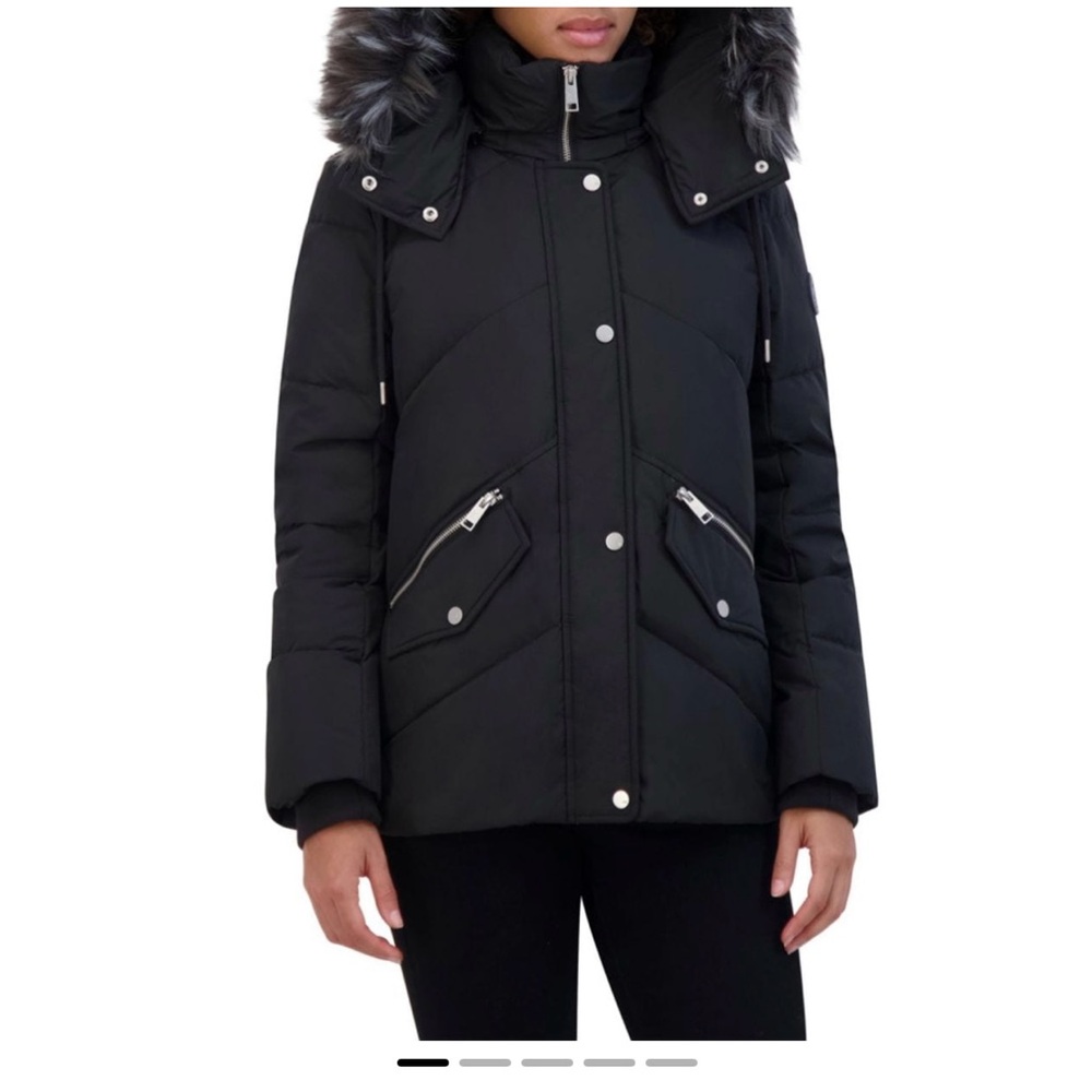 Andrew Marc Black Puffer Jacket with Faux Fur Hood